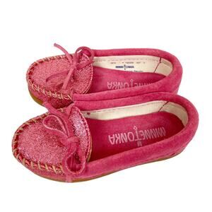 Minnetonka Pink Glitter Moccasins Sz 7 Toddler